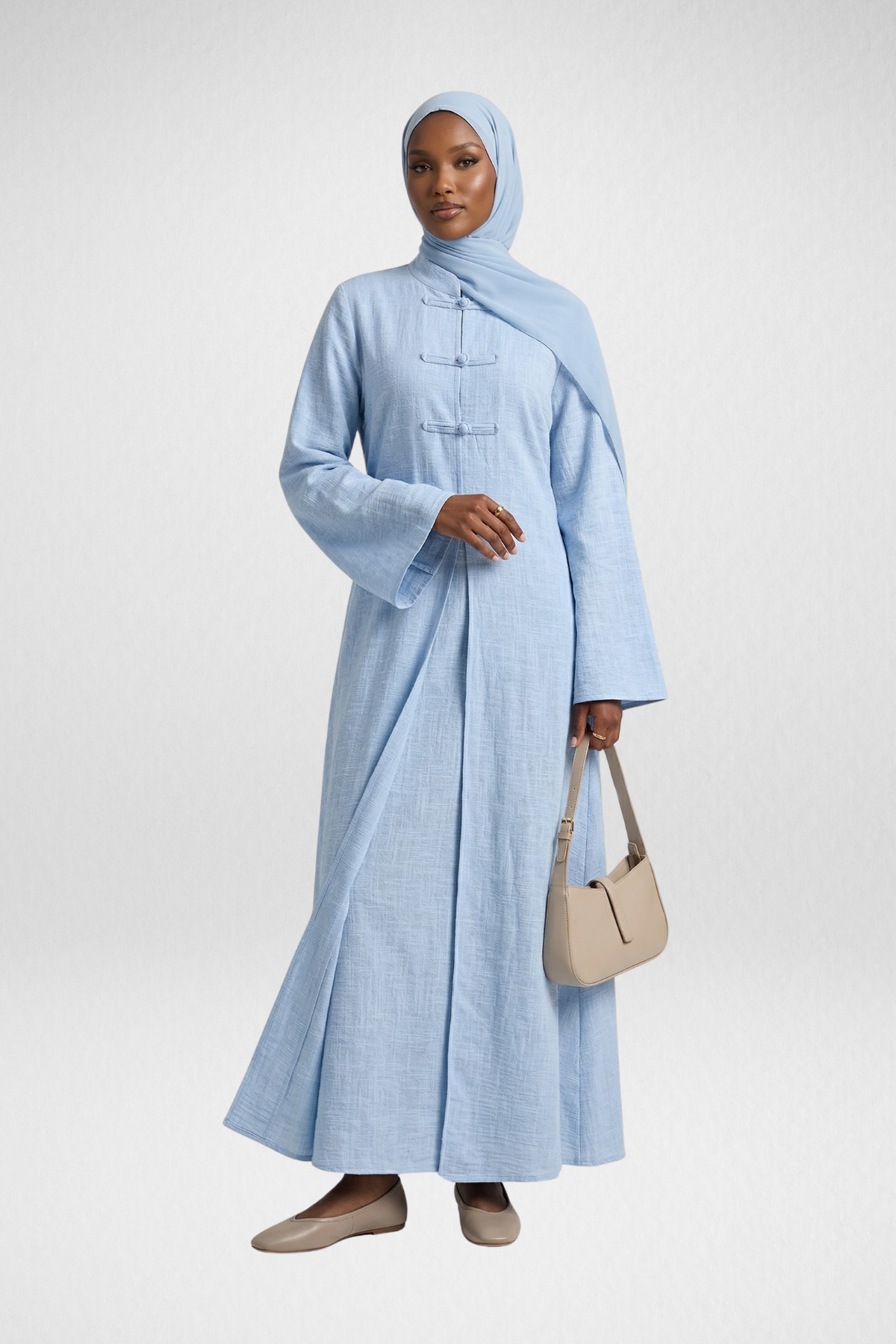 Two-Piece Modest Abaya Set - Linen-Look Maxi Dress & Open Abaya HEIR Two-Piece Modest Abaya Set - Linen-Look Maxi Dress & Open Abaya HEIR