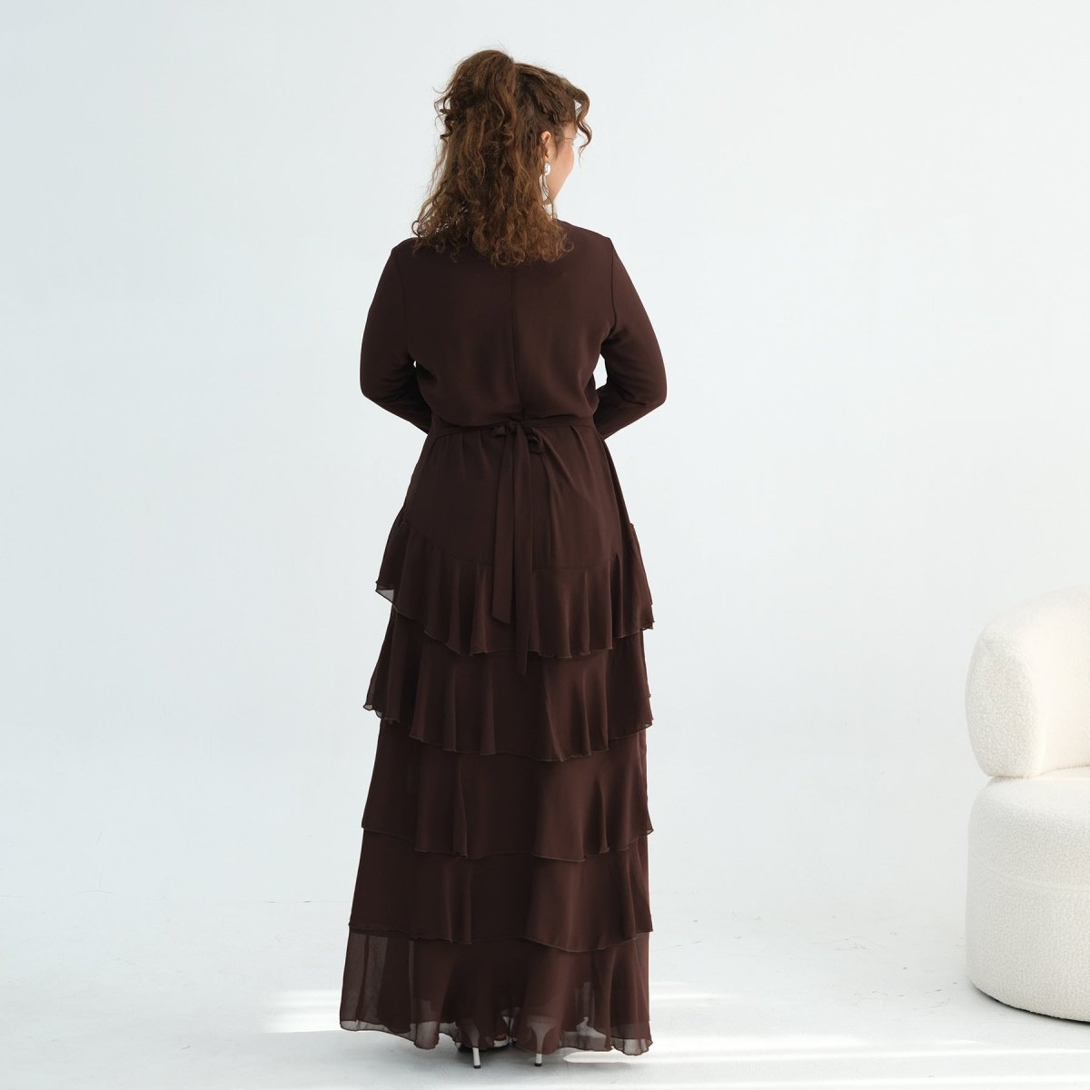 Tiered Ruffle Maxi Dress - Modest Celebration Chiffon Evening Gown HEIR Tiered Ruffle Maxi Dress - Modest Celebration Chiffon Evening Gown HEIR